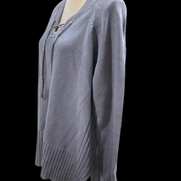 Liz Claiborne XXL Ribbed Sweater V-Neck Lace up Pullover - Picture 2 of 7